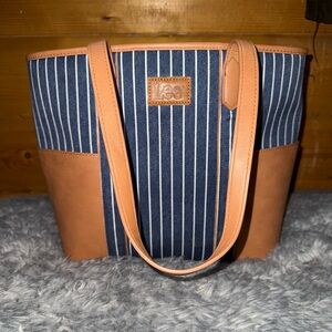 Lee Brown and Blue Striped Tote with Side Pockets & Lee wristlet trifold wallet